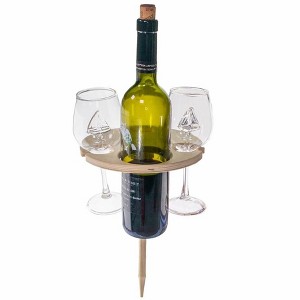5 Star Super Deals Portable Outdoor Wine Table With Bottle Holder - Collapsible Foldable Mini Wooden Wine Glass Rack & Snack Holder Caddy - 1 of 4