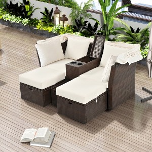 JUJABU 2-Seater Outdoor Patio Loveseat Sofa Set with Foldable Awning and Cushions for Garden, Balcony, Poolside - 1 of 4