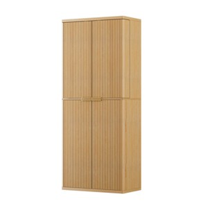 TopComfy Decorative Storage Cabinets Kitchen Pantry Fluted Wood Storage Cabinet with Doors 6 Door Shelves for Kitchen, Beige, 29.9"*15.75"*71.65" - 1 of 4