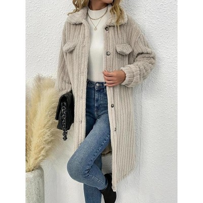 Women's Button Down Cardigan Coat Long Sleeve Ribbed Cuff Open Front Casual Overcoat