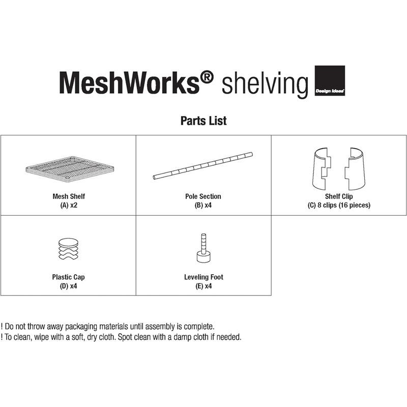 Design Ideas MeshWorks 2 Tier Narrow Metal Storage End Table Shelving Unit Rack for Kitchen or Bathroom Organization, 17.7" x 17.7" x 20.7", White, 2 of 7
