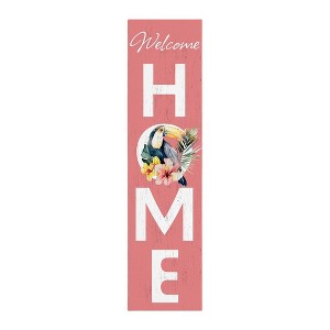 HomeRoots 36" Pink And White Solid Wood Tropical Floral Welcome Home Porch Sign - 1 of 4