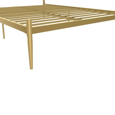 Giulia Gold Queen Metal Platform Bed with Vertical Slat Headboard