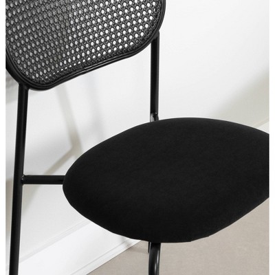 Black Rattan and Cane Mid-Century Side Chair Set