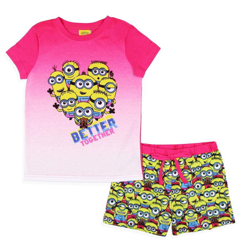 Despicable Me Girls' Movie Minions Better Together Pajama Set Shorts Pink, 1 of 8