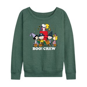 Women's - Peanuts - Boo Crew Lightweight French Terry Wide Neck Long Sleeve Graphic Shirt - 1 of 4