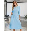 INSPIRE CHIC Women's Elegant Split Neck Side Zipper Pockets 3/4 Sleeve Work A-Line Dress - 2 of 4