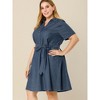 Agnes Orinda Women's Plus Size Relaxed Fit Buttons Belted Short Sleeves Chambray Shirtdress - 4 of 4