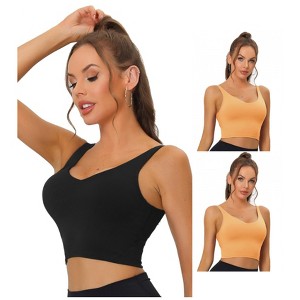 Allegra K Women's Workout Fitness Longline Wireless Padded Sports Bras Multicolored - 1 of 4