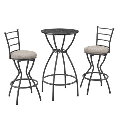 Round Bar Table and Chairs Set of 3,Modern Cocktail Table with 2 Stool, Tall Pub Table and Chairs for Kitchen, Breakfast Room, Bistro