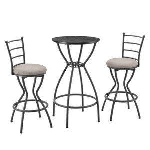Round Bar Table and Chairs Set of 3,Modern Cocktail Table with 2 Stool, Tall Pub Table and Chairs for Kitchen, Breakfast Room, Bistro - 1 of 4