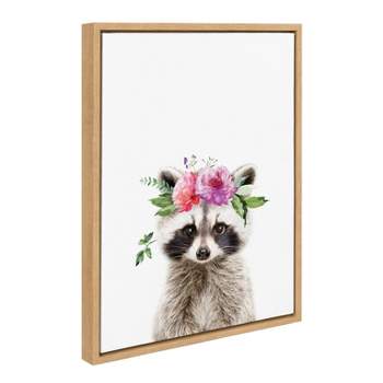 Kate & Laurel All Things Decor 18"x24" Sylvie Flower Crown Raccoon Framed Wall Art by Amy Peterson Art Studio