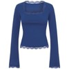 Clotth Women's Lace Trim Crop Top - Long Sleeve Square Neck Tee, Casual Slim Fit Blouse, Solid Color with Contrast Lace - 4 of 4