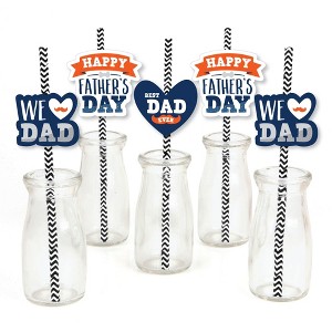 Big Dot of Happiness Happy Father's Day - Paper Straw Decor - We Love Dad Party Striped Decorative Straws - Set of 24 - 1 of 4