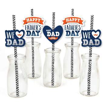 Big Dot of Happiness Happy Father's Day - Paper Straw Decor - We Love Dad Party Striped Decorative Straws - Set of 24