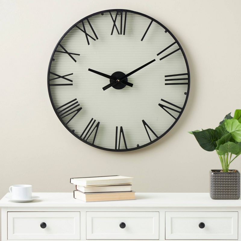 28&#34;x28&#34; Metal Wall Clock with Clear Glass Clock Face Black - Olivia &#38; May, 2 of 11