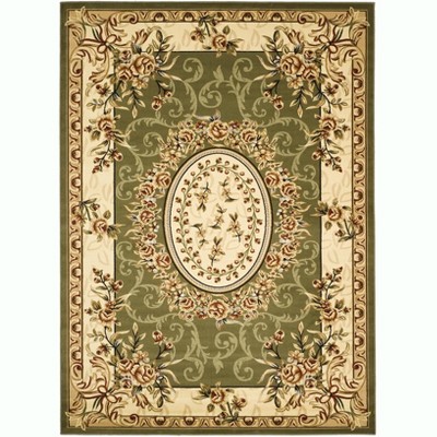 Ivory and Sage Floral Synthetic 9' x 12' Area Rug