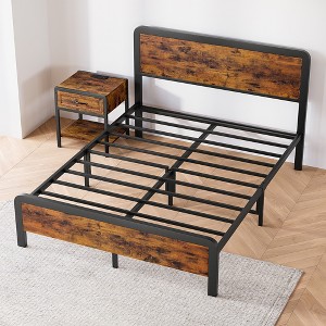 Queen Size Bed Frame with Wood Headboard, Metal Platform Frame with Under Bed Storage, Metal Slats Support, No Box Spring Needed, Noise-Free - 1 of 4