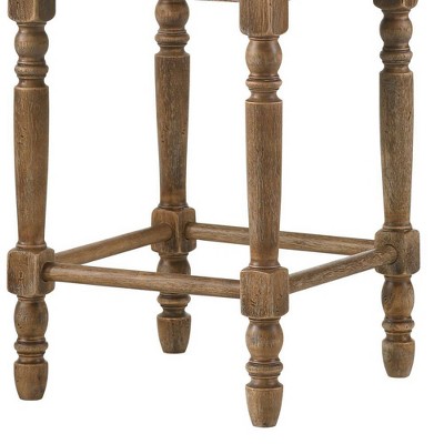 Weathered Oak Backless Counter Height Stool with Beige Upholstered Seat