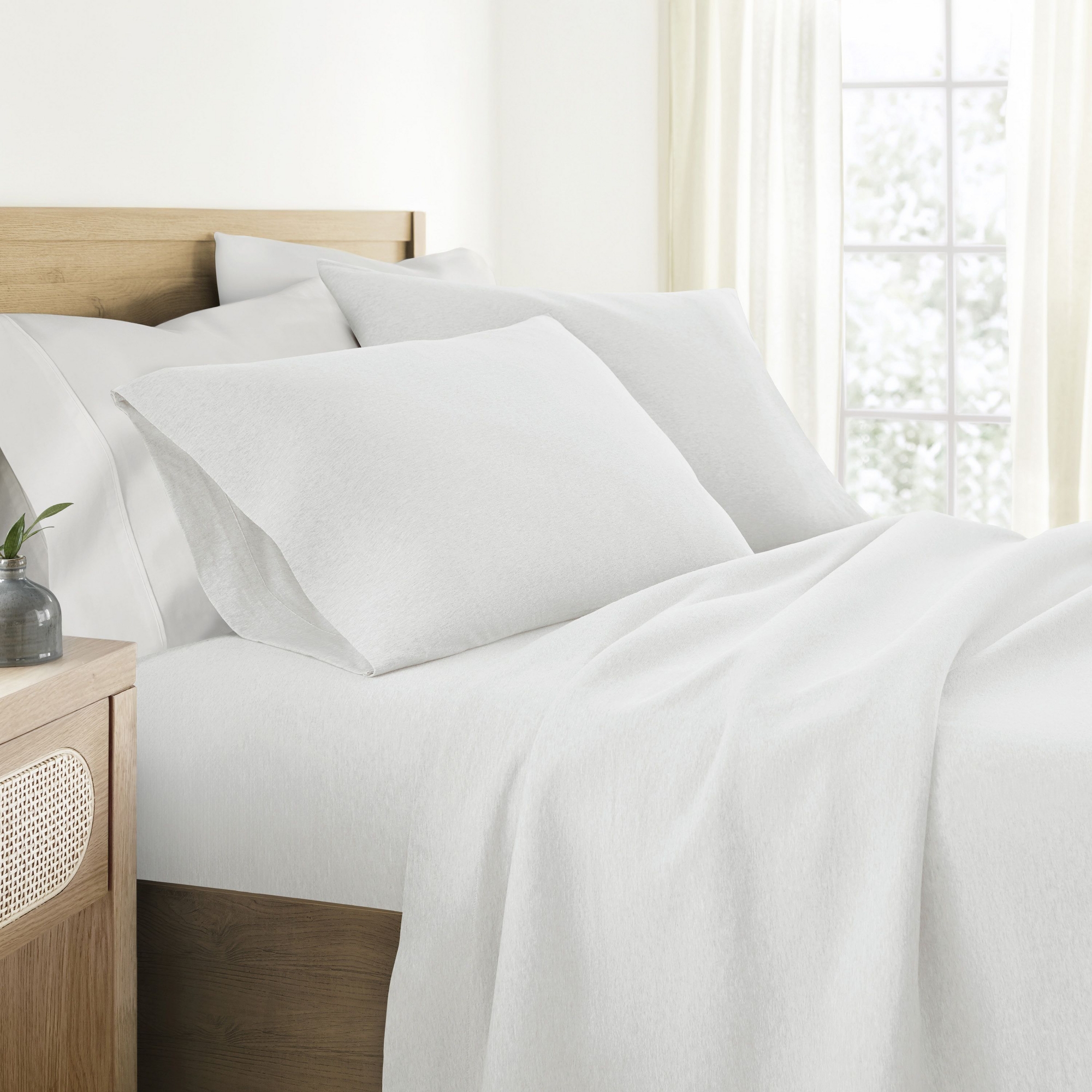100% Cotton Jersey Sheets Set - Soft, Breathable, Deep Pockets, Easy Care - 4 Pieces - Becky Cameron, White, King