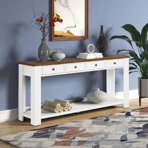 CAVINAS 63 inch Rectangle Console Table with 4 Drawers,Modern Entryway Table with 1 Bottom Shelf for Living Room,Hallway,Antique White/Light Espresso - 1 of 4