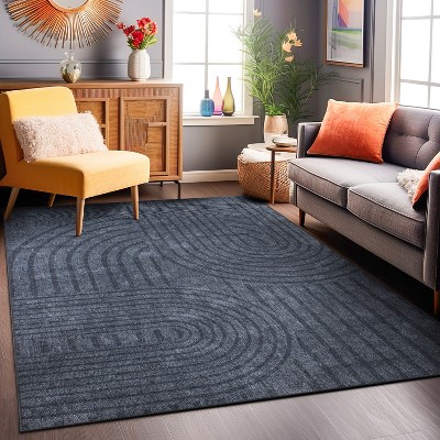 Dark Gray Geometric Flat Woven Machine Washable Area Rug