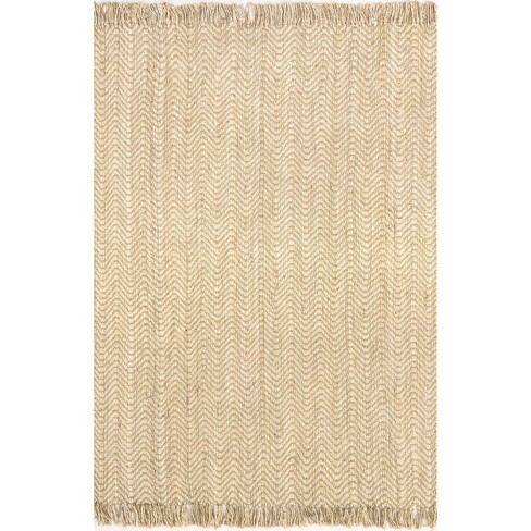 Natural Hand Woven Jute with Wool Fringe Area Rug