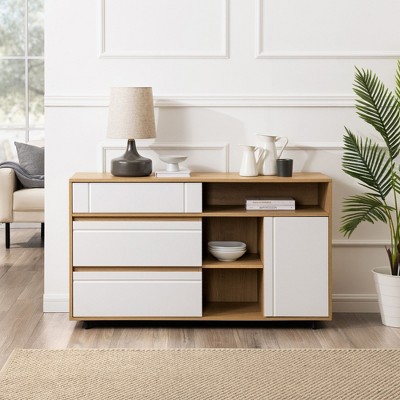 NicBex 52" Modern Sideboard with 2 Drawers, Kitchen Storage Cabinets with Adjustable Shelves and Open cubbies  for Kitchen and Dining Room,Brown/Black