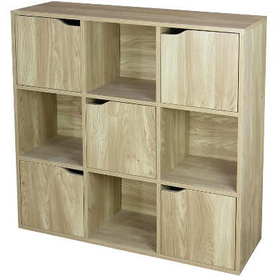 Home Basics 9 Cube Wood Storage Shelf with Doors, Natural