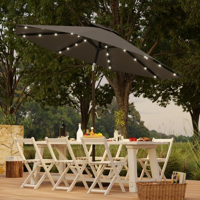 Sonkuki Patio 9FT LED Market Umbrellas With Solar Lights, Table Umbrella for Patio and Outdoor With Tilt Button for Deck and Pool