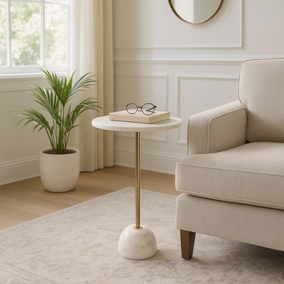 Minimalist End Table, Side Table, or Night Stand for Room Decor - Eye-Catching Marble Bedside Table with Ball Base for Home, Bedroom, or Living Room