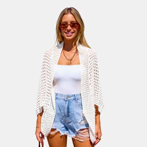 Women's Cozy Cove Crochet Beach Cover-Up Cardigan - Cupshe - 1 of 4