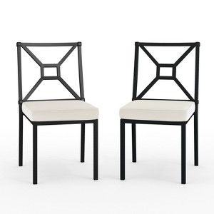 Martha Stewart Lily Pond Set of 2 Indoor-Outdoor Stackable Patio Side Dining Chairs with Steel Frames in Black with Cream All-Weather Cushions - 1 of 4