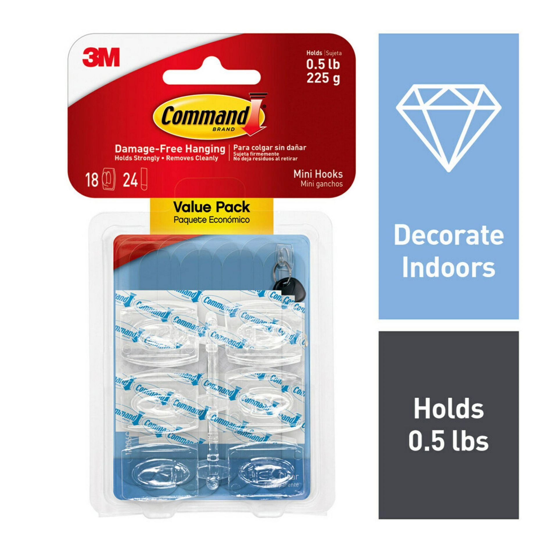 Command Value Pack Damage-Free Hanging Clear Mini Hooks with Adhesive Strips