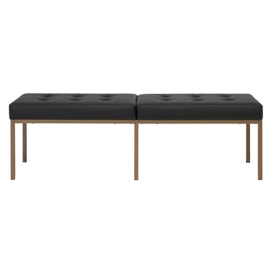 Camber 32" Black and Bronze Tufted Leather Bench with Storage