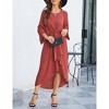 Womens Knot Waist Round Neck Long Sleeve Midi Dress Vintage Semi Formal Dresses for Wedding Guest Cocktail - 3 of 4