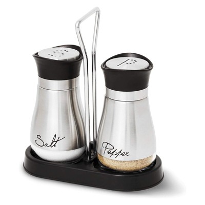 Juvale 2 Pack Salt and Pepper Shakers Refillable Dispenser with Stand, Stainless Steel with Glass Bottom, Silver, 4 Oz