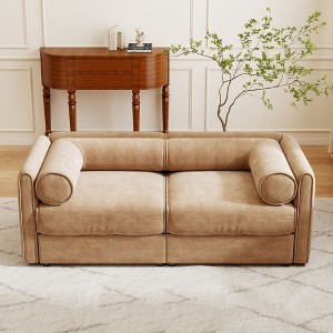 Stylish White Chenille 2-Seater Sofa with Storage Seat, Cylindrical Backrest and Armrests, Modern Fabric Loveseat Featuring Hidden Storage Space - 1 of 4