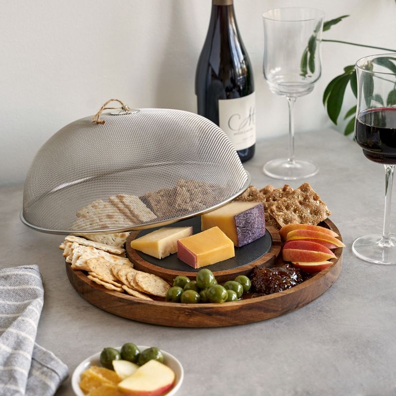 Twine Modern Manor Slate & Acacia Wooden Charcuterie Board w/ Dome - Serving Cheese Board for Party 3 Piece, Brown, 4 of 9