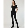 INSPIRE CHIC Women's Square Neck Solid Color Puff Short Sleeve Lace Up Gothic Blouse - 4 of 4