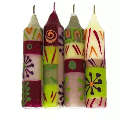 Global Crafts Hand-Painted Dinner or Shabbat Candles, Set of 4  - Kileo Design, Green