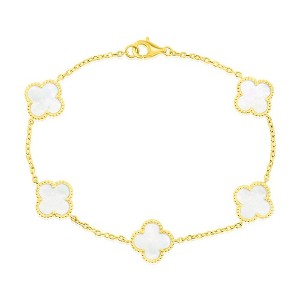 Simona Sterling Silver, MOP Flower, Beaded Outline Bracelet - Gold Plated - Yellow - 7+1 Inch - 1 of 3