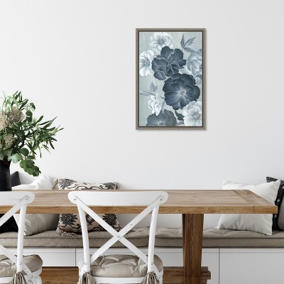Delicate Blooms II Blue and Gray Canvas Wall Art