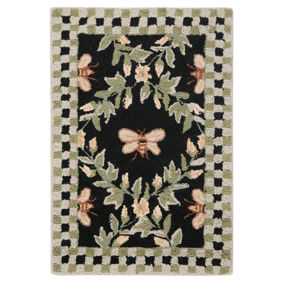 2'6inx4' Floral Hooked Accent Rug Black - Safavieh