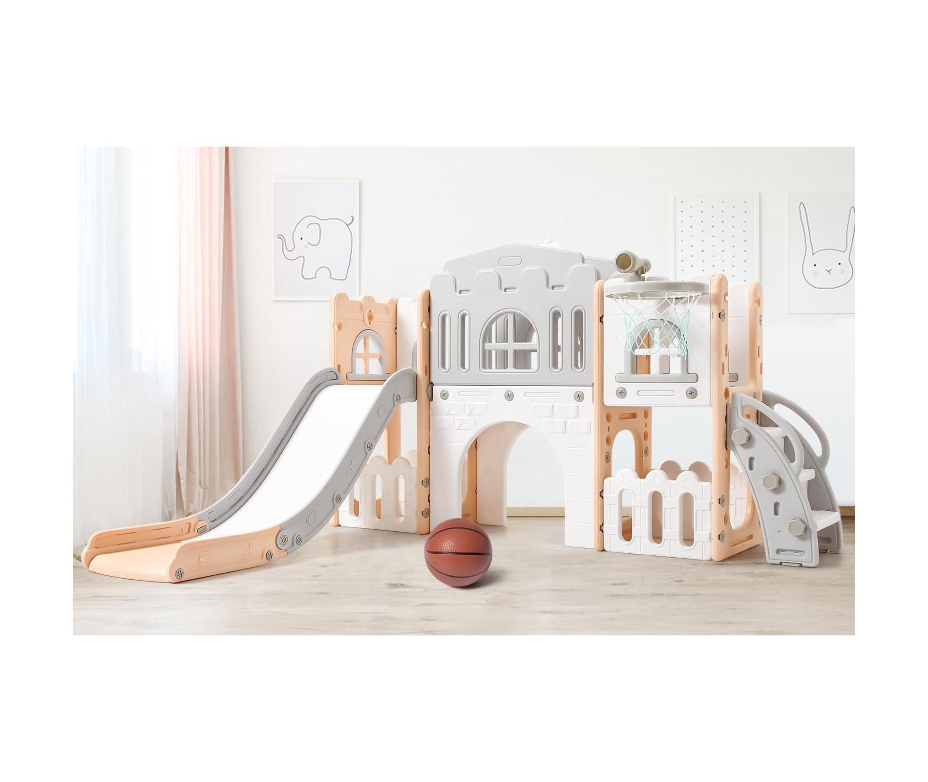 8 in 1 Toddler Slide Indoor Playground, Indoor Slide Toddler Playset for Toddlers 1-3, Kids Outdoor Playground