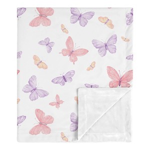 Sweet Jojo Designs Girl Baby Receiving Security Blanket Butterfly Blush Pink and Purple - 1 of 4