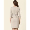 Allegra K Women's 3/4 Sleeve Belted Work Peplum Sheath Midi Dress - image 4 of 4