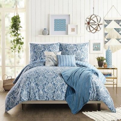 Full/Queen 6pc Tonal Damask Comforter Set Teal - Jessica Simpson