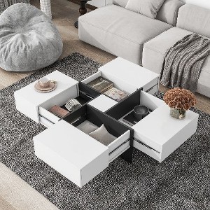 Sapphtopaz Square Extendable Modern Coffee Table with Hidden Storage, UV High-gloss Center Table, 4-Way Expandable Living Room Table - 1 of 4