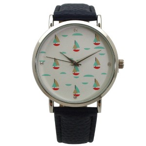 Olivia Pratt Faux Red Leather Sailing Boats Dial Women Watch - 1 of 4